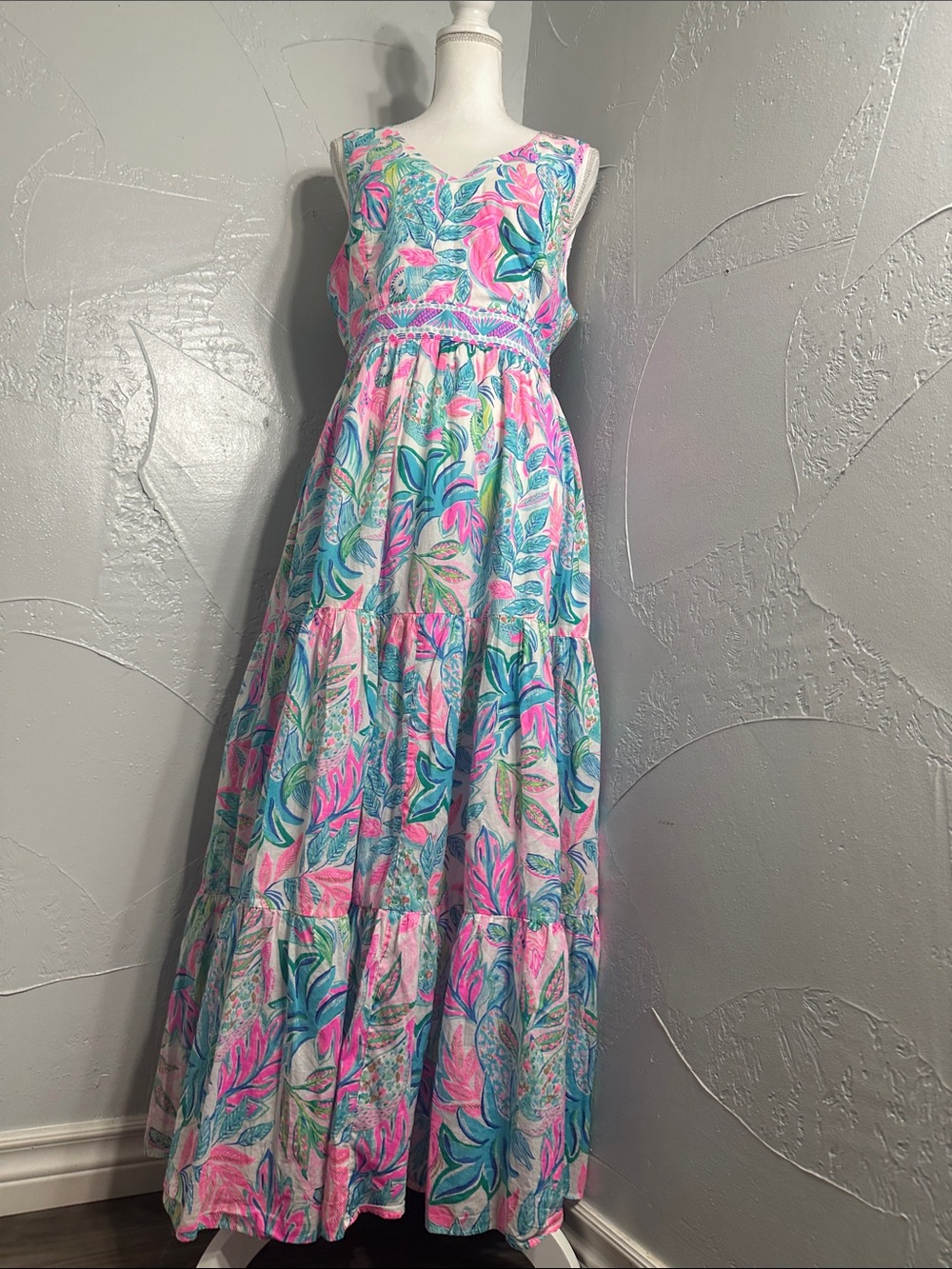 Lilly Pulitzer Tropical Floral Maxi Dress Pink Green Sleeveless Resort. - Picture 5 of 12